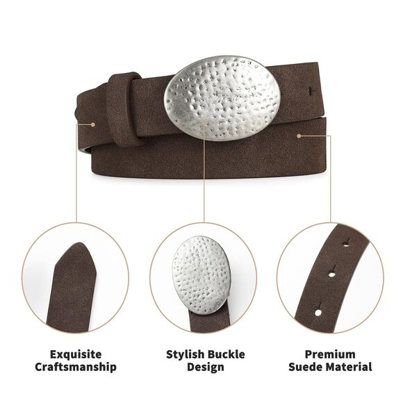 8319 Women’s Suede Leather Belt Dark Brown Boho Waistband With Silver Round main image 5